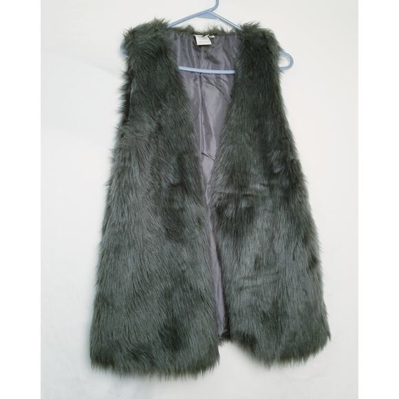 Daisy Fuentes Women's Gray Faux Fur Vest Open Front Fully Lined 2 Pockets Size L - Picture 1 of 6